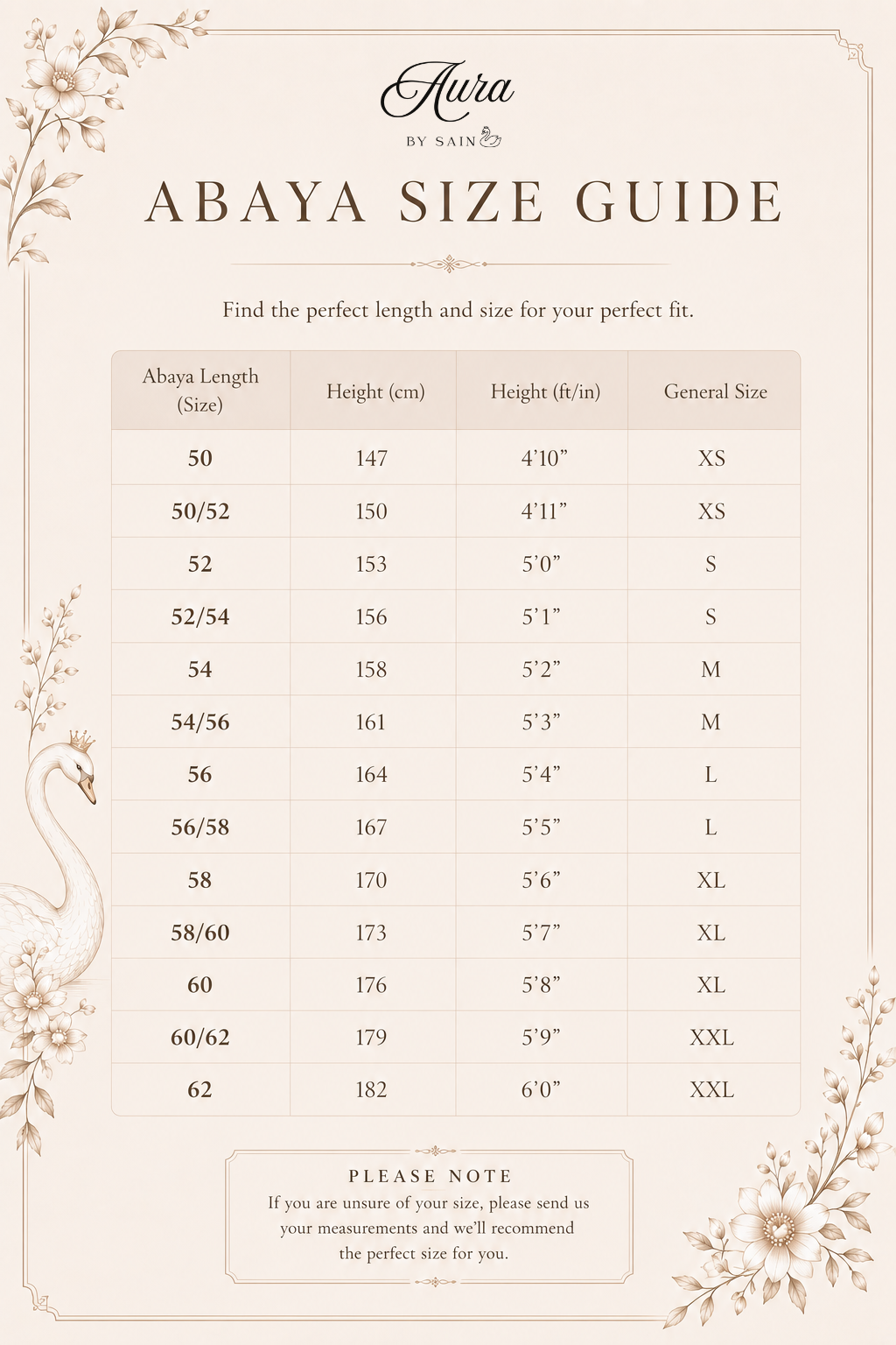 Aura by SAIN Size Guide